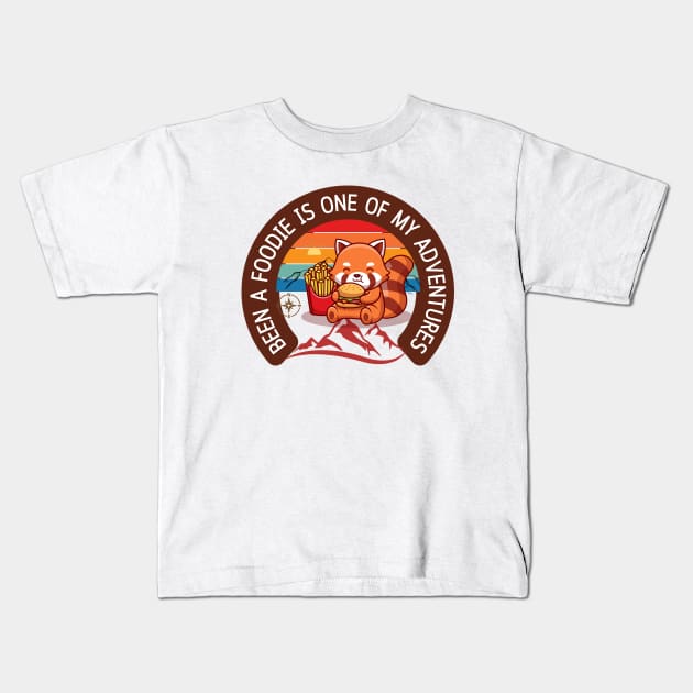 Red Panda Bear Foodaholic Eating Fries and Burger Kids T-Shirt by Praizes
